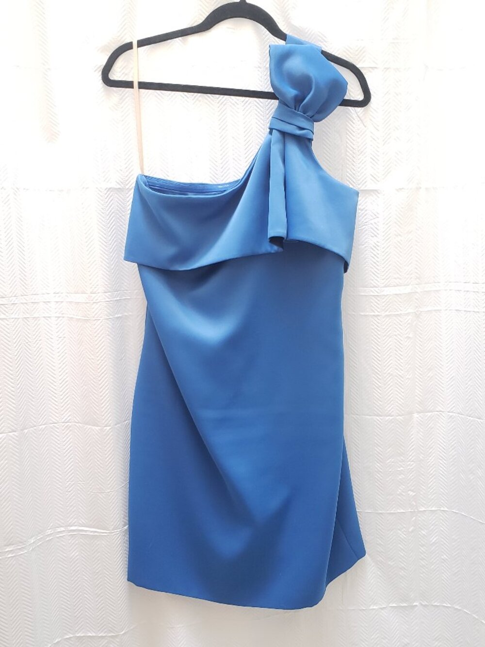 Halston Heritage One Shoulder Asymmetrical Cocktail Dress Vibrant Blue Size 10
